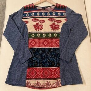 Yak & Yeti Sweater - Women’s Small Blue Red Tan Green - Tunic